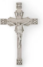 BC Catholic Crucifix Wall Cross, Jesus Christ Home 12.3L x 7.5W, Grey White 
