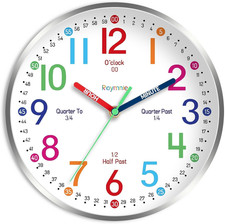 Wall Clock for Kids Learning to Tell Time Easily Non Ticking Battery Operated Ki