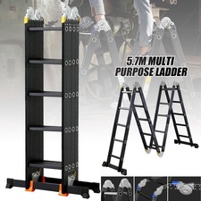 5.7M 14 IN 1 Multi-Purpose Aluminium Telescopic Folding Roof Work Ladder 330lbs