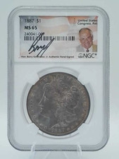 1887 $1 Silver Morgan NGC MS65 Signed by Barry Goldwater Jr.
