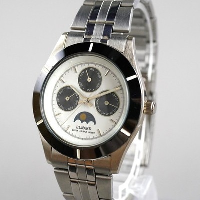 ELNARD (SEIKO) Mov Vintage ED-0013 Uhr Mondphase VX31 Herren 38mm neue Batterie