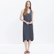 Madewell Sleeveless Midi Dress Small Charcoal Gray Knit Scoop Neck Side Slits
