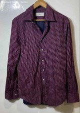 Authentic Carolina Herrera Mens Blue Red Geometric Print Dress Shirt Size 16
