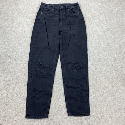American Eagle Tapered Leg Jeans Women's 2 Black Mid Rise Distressed
