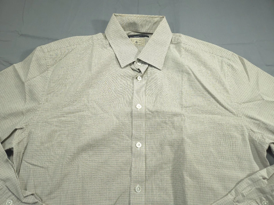Camisa John Varvatos EE. UU. Para Hombres 16 Larhe Beige Vestido Abotonado Cuadros Foto 2 de 4