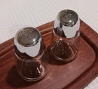 Federal Housewares Glass Salt Pepper Shakers Chrome Lids Vintage 2-PC Set