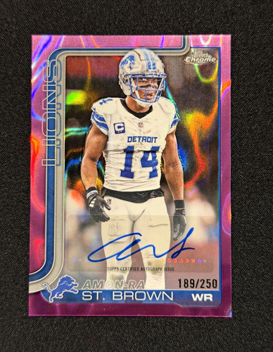 Topps 2025 Chrome Football Amon-Ra St. Brown Lions pink lava Auto 189/250 BA-AS