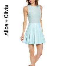 Alice + Olivia “Chara” vegan leather pleated dress in julep blue tennis classy 2