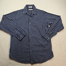 Calvin Klein Button Up Shirt Size 16 Blue Striped Long Sleeve Dress Shirt Cotton