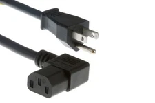 AC Power Cord, 5-15P to C13 Right Angle, 18 AWG, 10' - Lifetime Warranty