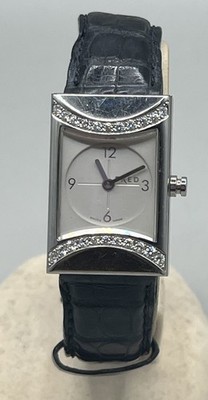 FRED of Paris R14-1011 Ladies Black Croc Band Quartz Watch with 22 Diamonds 20mm