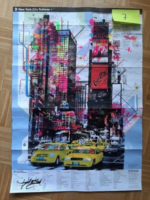 Art on Subway Map, TIMES SQUARE WITH YELLOW CAB, 82 cm x 60 cm*NEU*TOP*NEU*TOP*