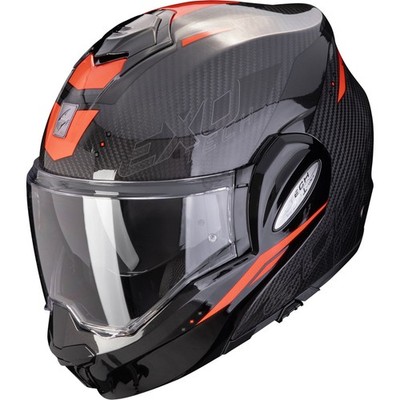 Motorcycle Helmet Flip Up Helmet XL - Scorpion EXO-Tech Evo Carbon Rover Black Red