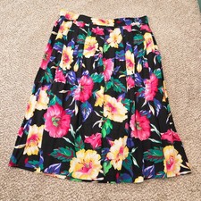 Vintage 90s Black Colorful Floral Midi Skirt Kathie Lee Women's Size 20W