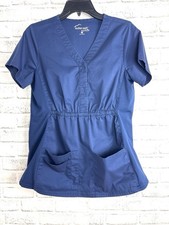 Butter-Soft Stretch Women's V-Neck Small Scrub Navy Blue Top Short Sleeve
