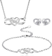 Schmuckset Silber 925 Damen Halskette Armband Ohrringe Unend