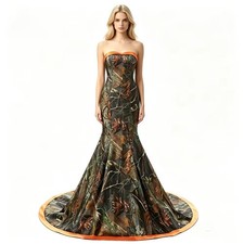 Mermaid Camo Wedding Dresses With Beaded Appliques Satin Long Wedding