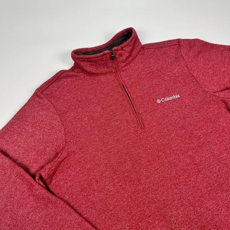 Columbia Sweatshirt 1/4 Zip Fleece Jumper Mens Small Red Thermal Pullover image 3