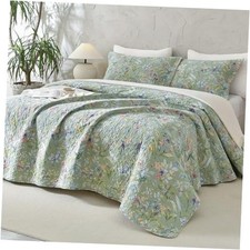 Floral 100 Cotton Quilt Sets - Flower Bird Butterfly Print Queen Green