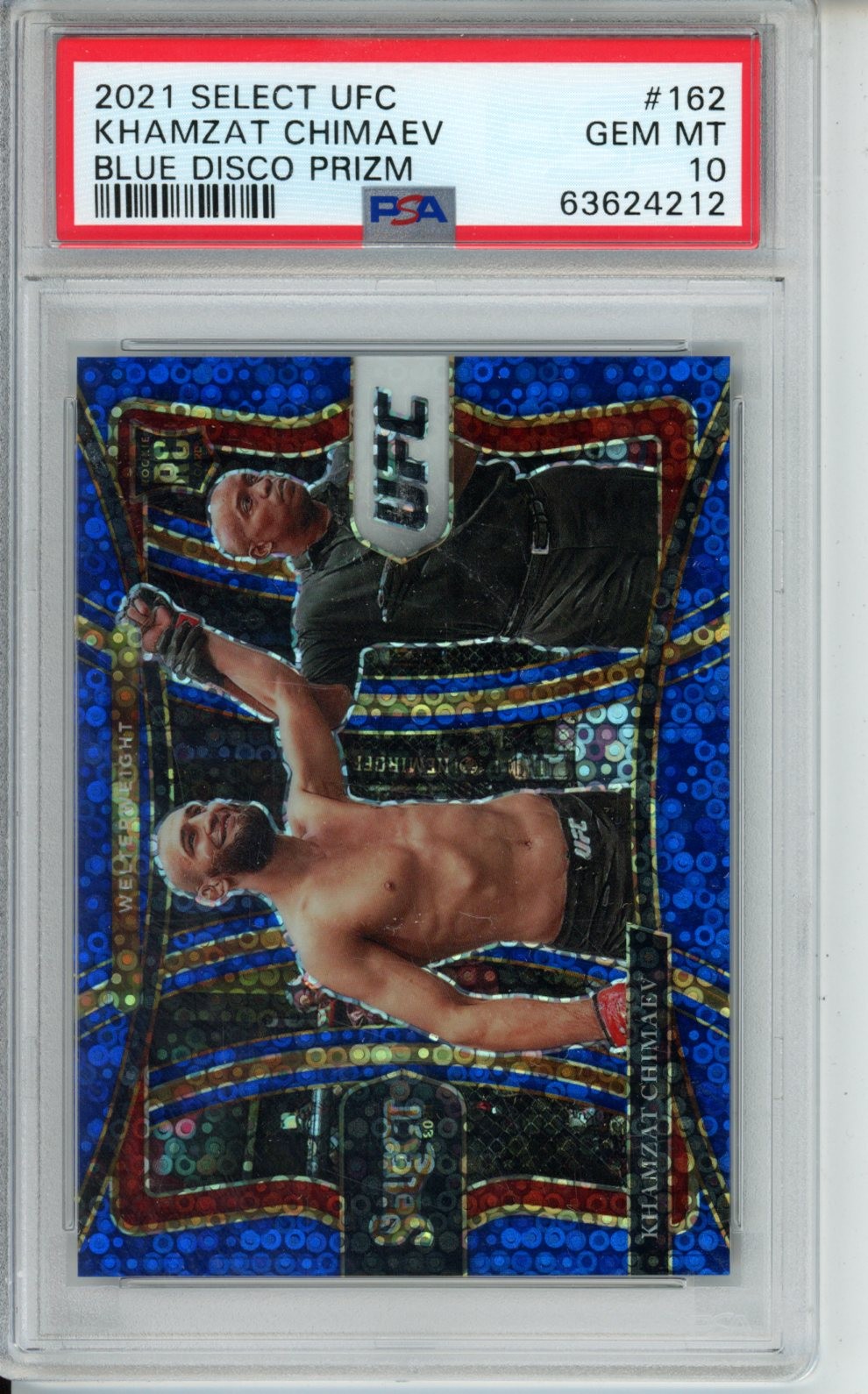 2021 SELECT UFC KHAMZAT CHIMAEV BLUE DISCO /99 PREMIER LEVEL PSA 10