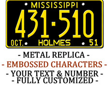 Mississippi 1951 METAL EMBOSSED License Plate Personalized Car Auto REPLICA