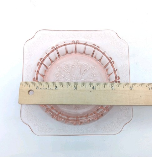 Vintage 1930er Depression Glas Rosa Federal Madrid 6" Quadrat Butterdose * Nur Boden - Bild 6 von 8