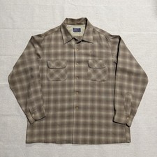 Vintage 60s Pendleton Plaid Board Shirt Size XL Loop Collar Shadow Plaid Flannel