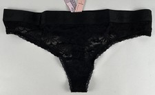 NWT Victorias Secret Black Lace Thick Logo Band Thong Panties Sz L