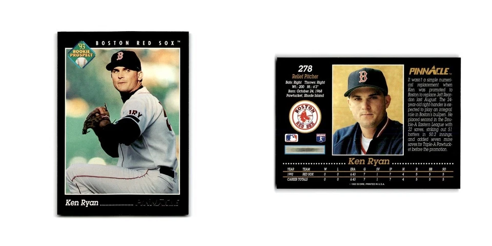 Ken Ryan Rookie 1993 Pinnacle #278 Boston Red Sox Baseball Card NM - Image 3 of 3