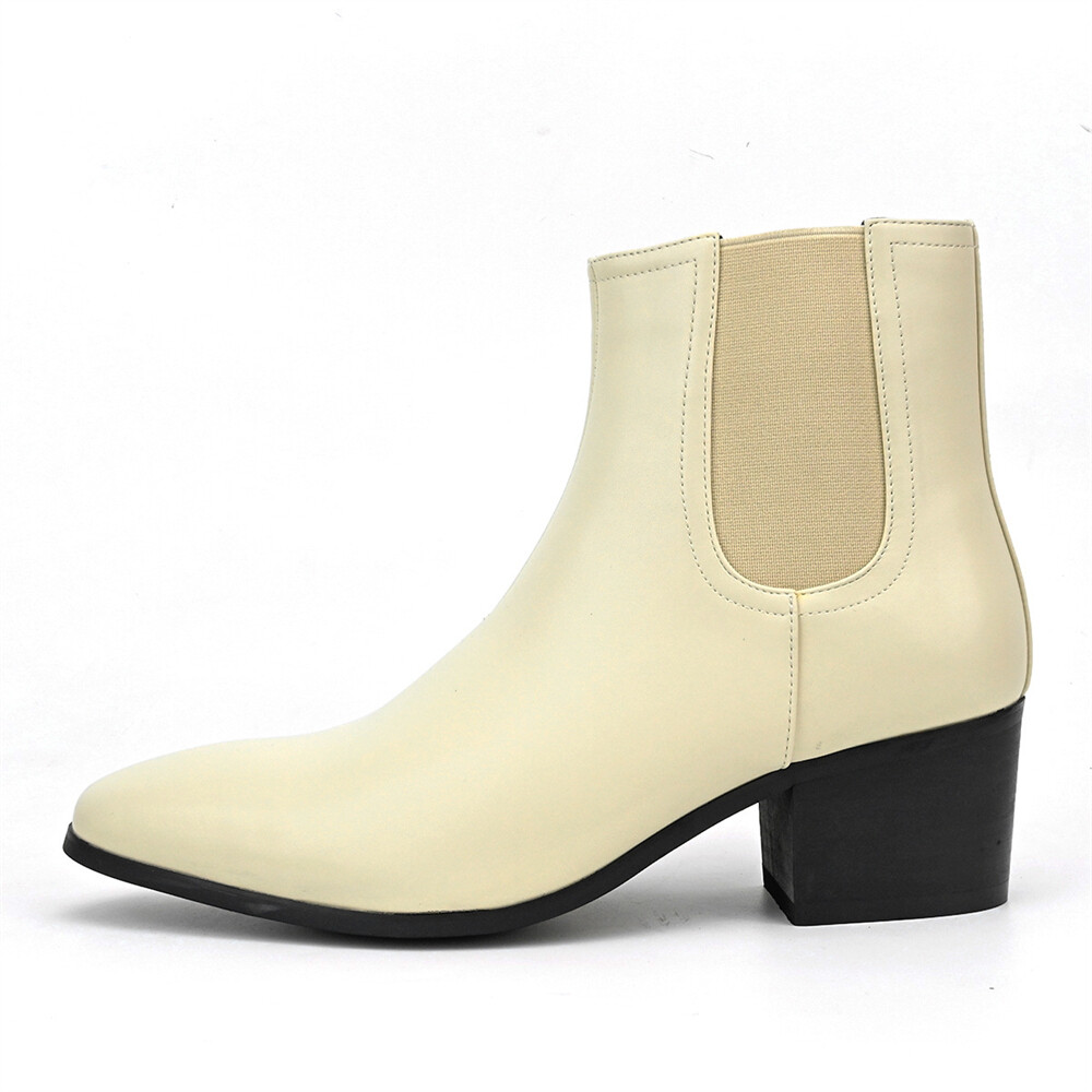 Mens Pointy Toe Zip Heel Leather Chelsea Boots Ankle Boots High