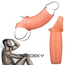 Silicone Condoms Reusable-Realistic-Penis-Extender-Sleeve-Enlarger-male Ribbed