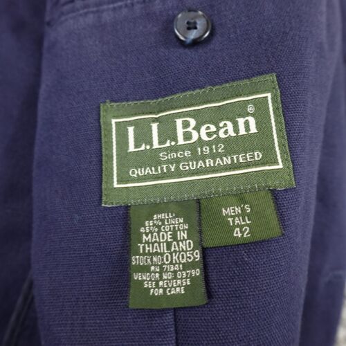 LL Bean Jacket Mens 42 Tall Blue Linen Blazer Canvas Field Chore Coat Barn Work - Picture 3 of 9