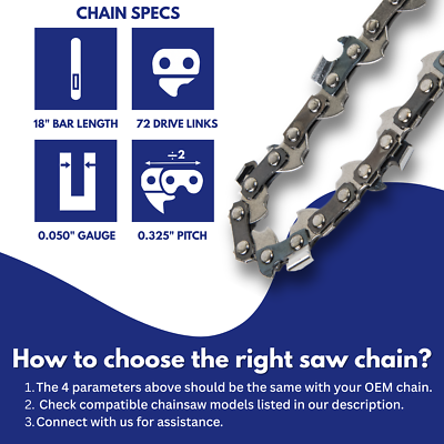 3-Pack 18" Chainsaw Chains For STIHL Saws - .325 Pitch, .050 Gauge, 72 DL Full Chisel
