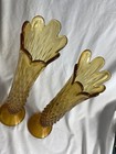 Pair Rare Fenton Amber Hobnail Swung Glass Vase with ribbed conical base 14 1/8" — photo 2