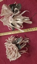 PRETTY Holiday Christmas Decor Lg Boquets of Punk Roses, Pearls  White Ribbons