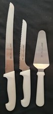 3 Piece Sof-White Serrated Knives Cake/Pie Server Set Lot Vtg Retro