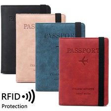 Unisex PU Leather RFID Blocking Passport Holder Cover Wallet Travel ID Card Case