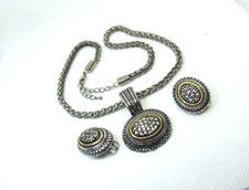 BEAUTIFUL COSTUME SILVER AND GOLD TONE CHUNKY NECKLACE/ CLIP ON EARRING SET
