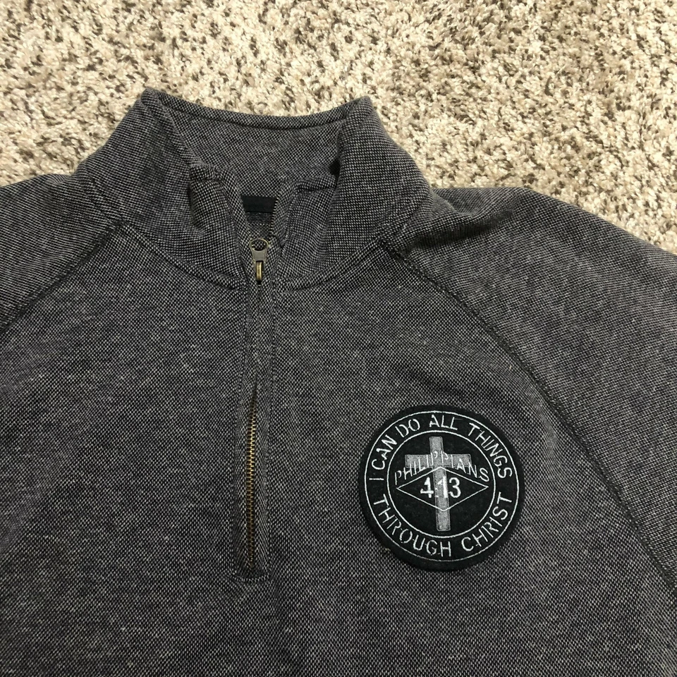 Camp David 男式 M 码灰色基督教圣经诗 1/4 拉链高尔夫夹克衬衫薄 — 第 3/4 张图片