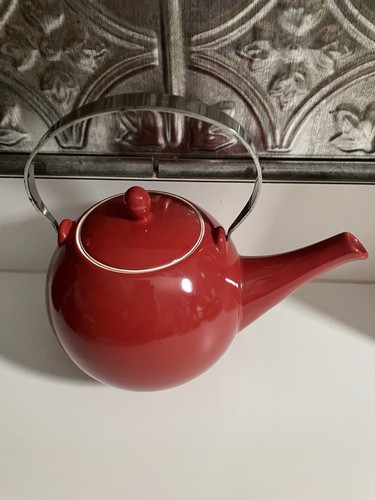 TEAVANA Red TEAPOT Ceramic STAINLESS HANDLE HOLDS 3 CUPS EX CONDITION - Picture 2 of 9