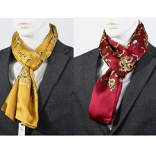 Men's 100 Pure Silk Scarf Long Double Layer Neckerchief Business Suit Shirt Red