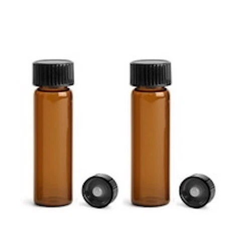 144 pcs AMBER 1 Dram Glass Vials  with  Plastic Cone Lined cap [15x45mm]