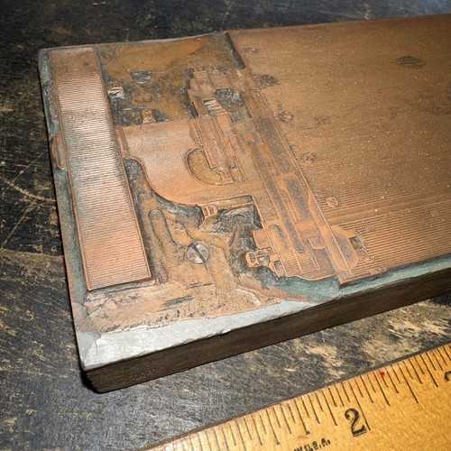 Vintage (Druckblock) Baumwollspinnerei Maschine. Tolle Details! Kupfergesicht - Bild 2 von 15