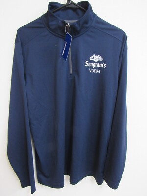NWT Seagram's Vodka Blue Long Sleeve 1/4 Zip Pullover Large Knoss 360 Perfomance