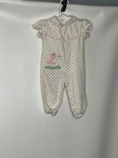 Vintage BY THOMAS Romper White Pink Floral Appliqu Sz 6-9m 80 s