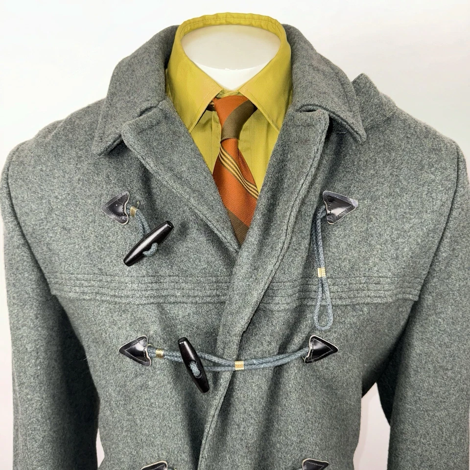 Vtg 60s Brent Pea Coat Toggle Wool Trench Pea Overcoat Jacket MCM 1960s Mens 40 - Image 3 of 4