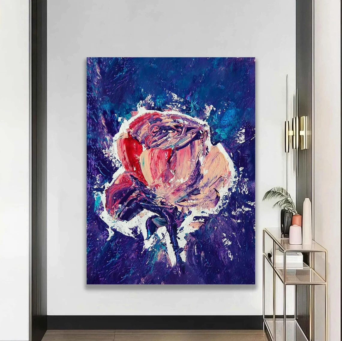 Rose Abstract Art Painting Soft White Unframed Canvas Print Australian Wall Art