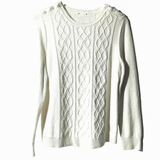 Talbots Sz S White Lambswool Blend Cable Knit Sweater Button Accents Lightweight