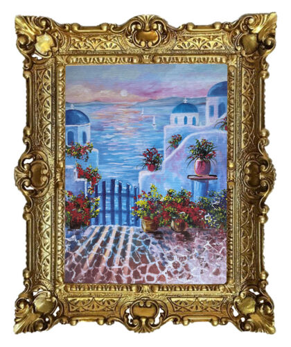 Wunderschönes Gemälde 56x46cm By. Rajco - Mediterrane Blumen und Meer Antik Repr - Bild 1 von 3