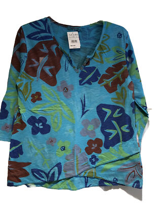 FRESH PRODUCE BFN Bluefin TQ Rainbow Blooms Cotton Top 3/4 Slv NWT ($65) Medium